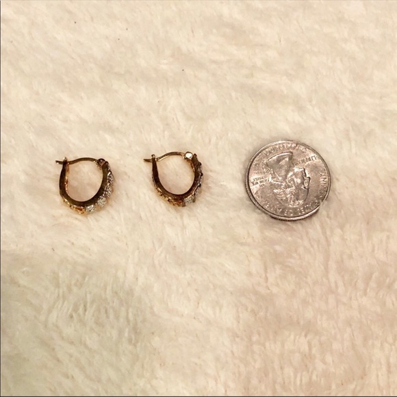 Gold Tone & Rhinestone Small Hoop Latch Back Earrings - Picture 5 of 9